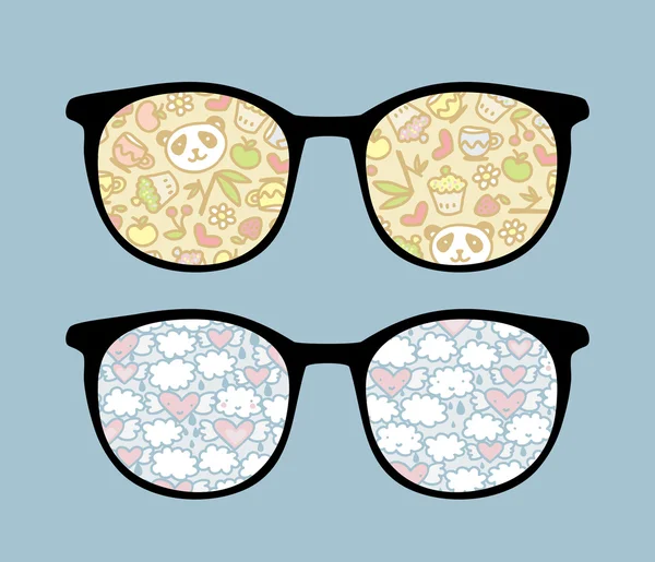 Gafas de sol retro con reflejo de panda y nubes . — Vector de stock