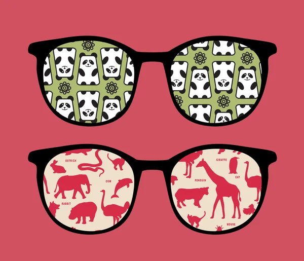 Gafas de sol retro con reflejo animal en ella . — Vector de stock