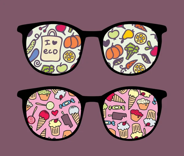 Ретро солнцезащитные очки с вкусным отражением в нем . — стоковый вектор