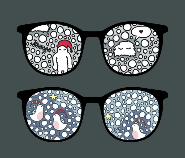 Retro sunglasses with yeti reflection in it. — Stock Vector