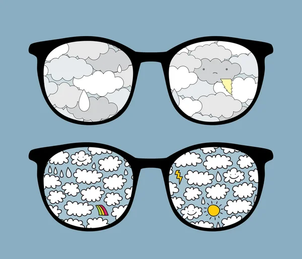 Óculos de sol retro com reflexos de nuvens fofas . — Vetor de Stock