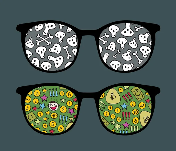 Retro-Sonnenbrille mit Geld und Knochen. — Stockvektor