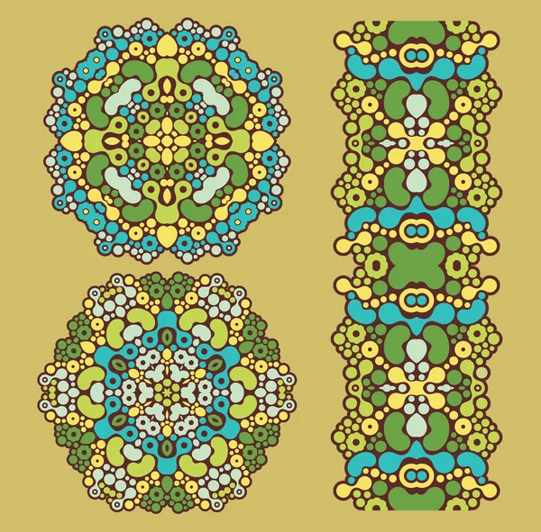 Decoratie cirkels en psychedelische naadloze patroon. — Stockvector