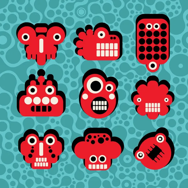Cartoon-Roboter und Monster Gesichter in Farbe auf nahtlosem Muster # 4. — Stockvektor
