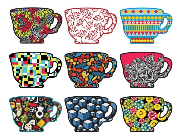 Set de tasses à thé avec des motifs cool . — Image vectorielle