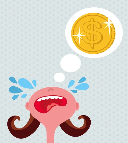 Girl cries about money. — Stock Vector