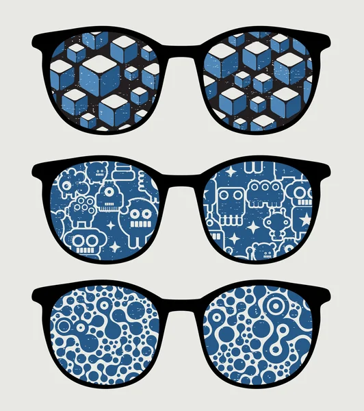 Óculos de sol retro com reflexo azul nele . — Vetor de Stock