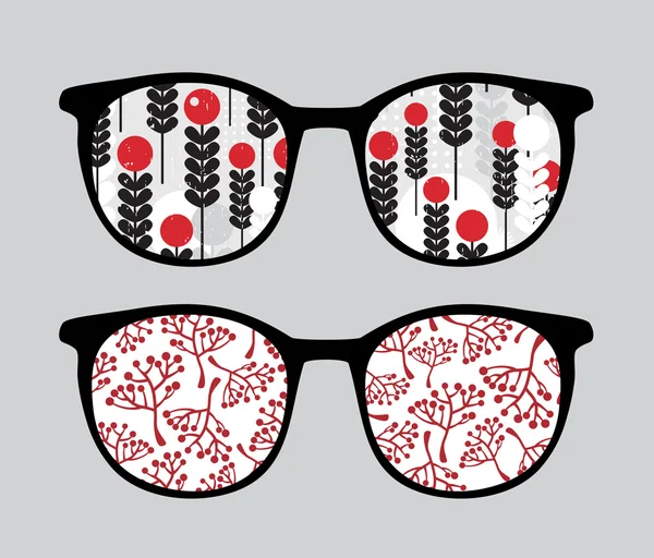 Ретро сонцезахисні окуляри з брюнетками відображення в ньому . — стоковий вектор