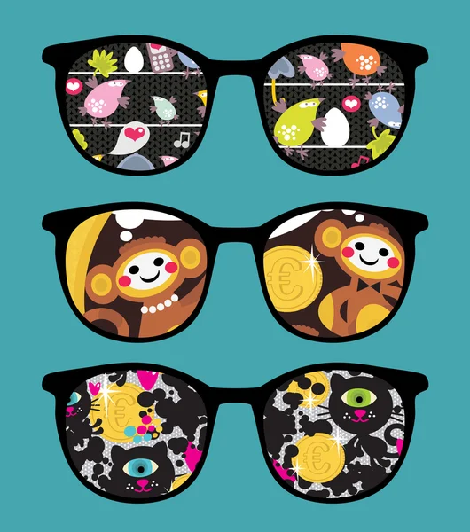 Retro sunglasses with comics reflection in it. — Stock Vector