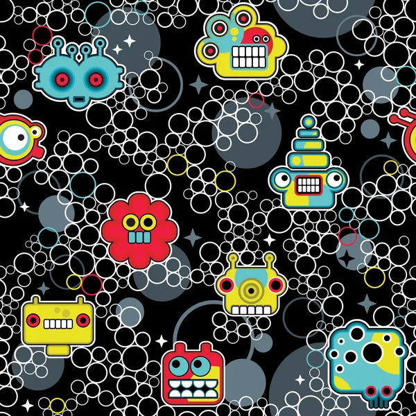 Robot et monstres avec des bulles motif sans couture . — Image vectorielle
