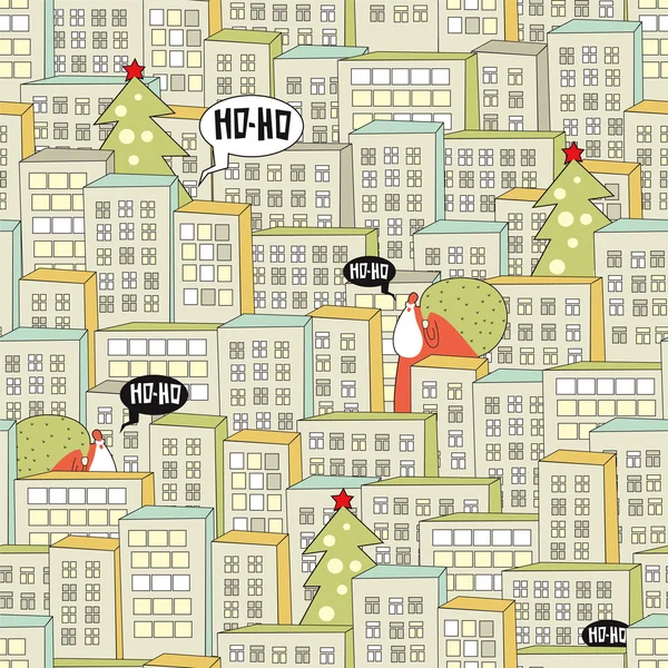 Christmas city seamless pattern. — Stock Vector