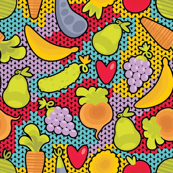 无缝模式与水果、 蔬菜和心. — 图库矢量图片