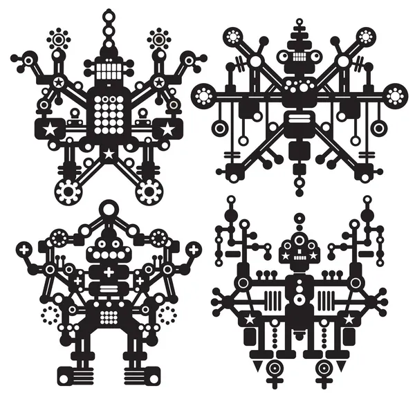 Quatre robots noirs et blancs . — Image vectorielle