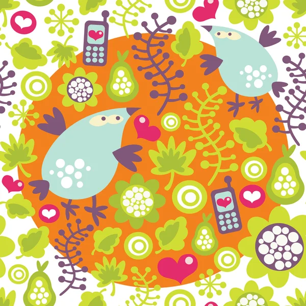 Seamless pattern with birds and mobile phones. — Stock Vector