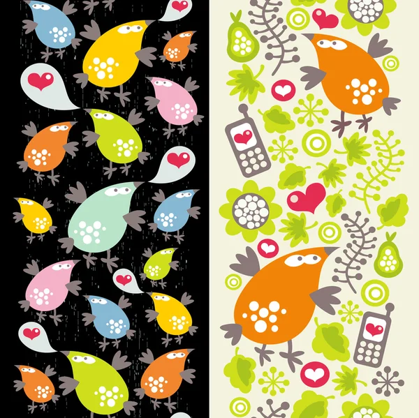 Seamless patterns with birds and mobile phones. — Stock Vector