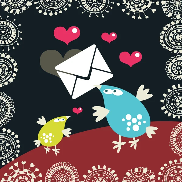 Cute birds with the envelopes. — Stock Vector