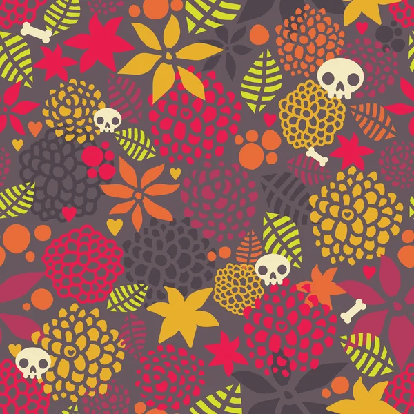 Skulls and flowers pattern. — Stock Vector