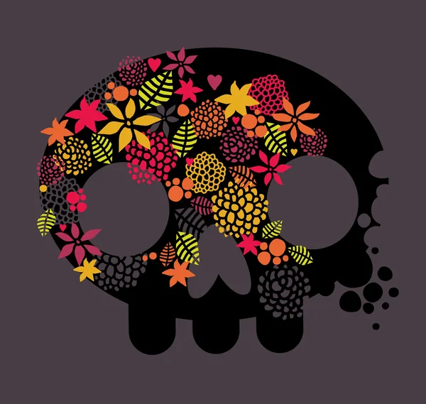 Cráneo y flores . — Archivo Imágenes Vectoriales