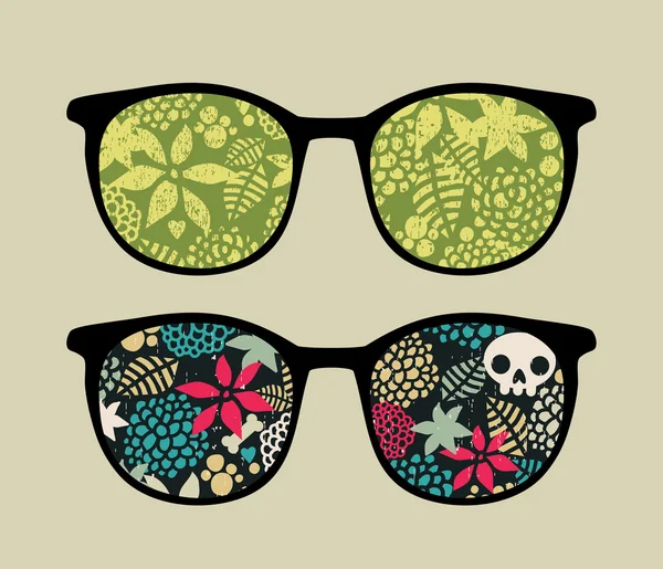 Óculos retro com reflexo floral nele . —  Vetores de Stock