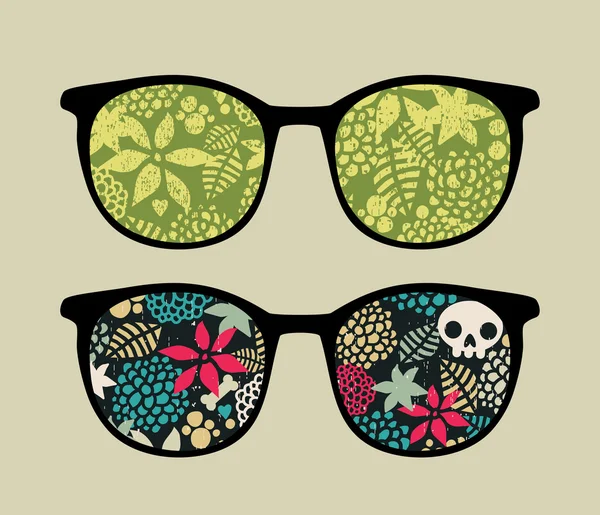 Lunettes de vue rétro avec reflet floral . — Image vectorielle