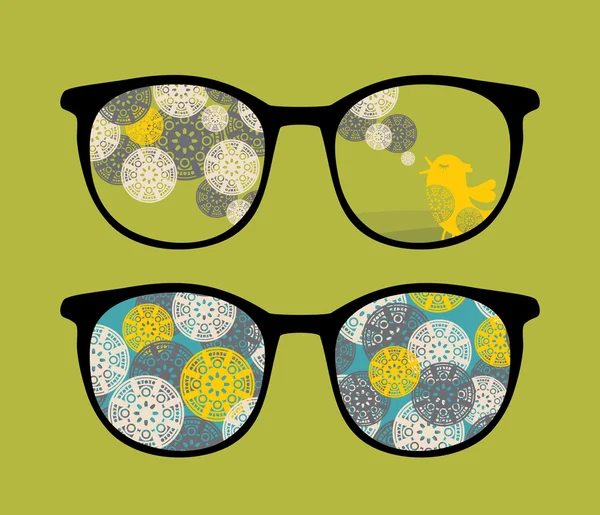 Retro eyeglasses with birds reflection in it. — Stock Vector