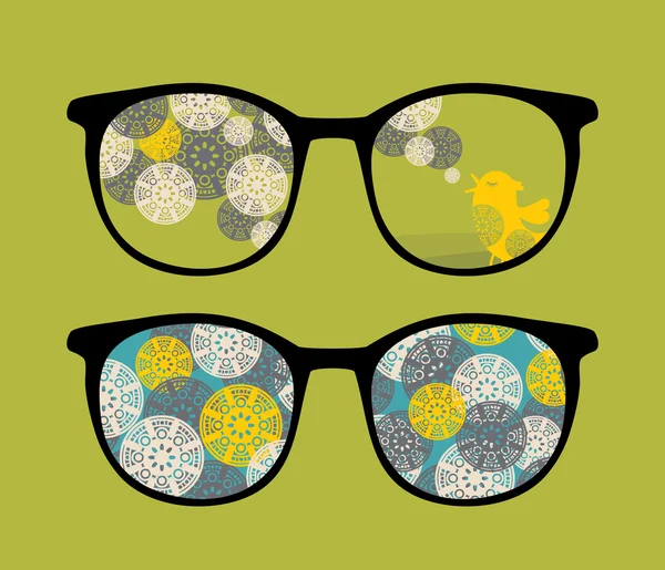 Gafas retro con reflejo de pájaro . — Vector de stock