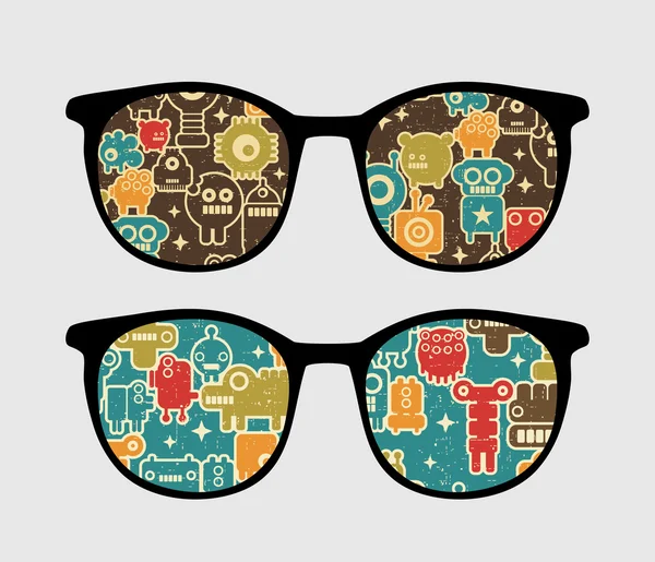 Retro eyeglasses with robots reflection in it. — Stock Vector
