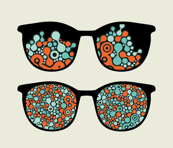 Retro eyeglasses with cool psychedelic reflection in it. — Stock Vector