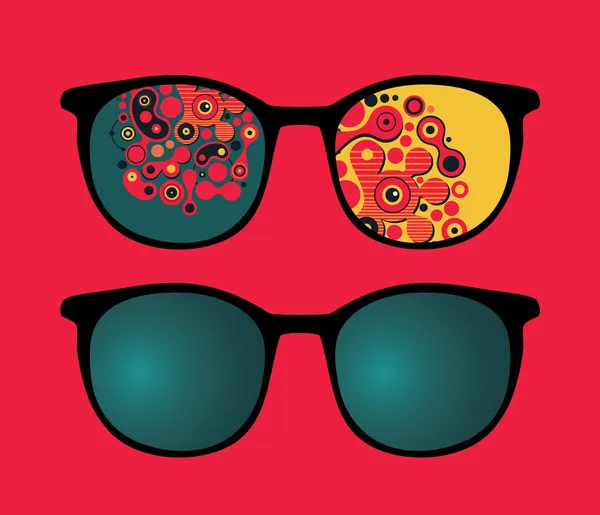 Retro eyeglasses with psychedelic reflection in it. — Stock Vector