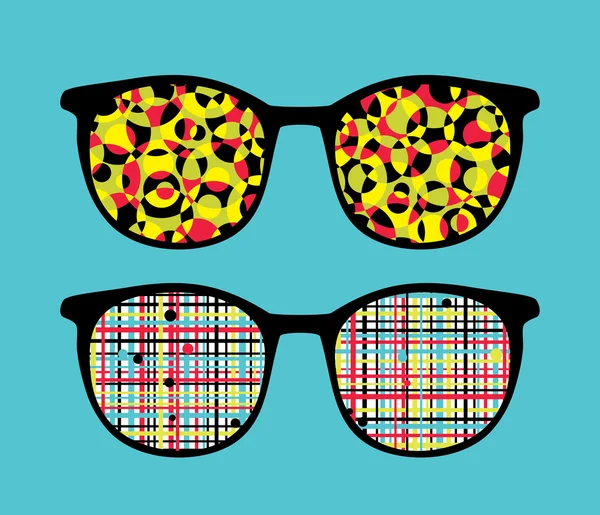 Retro eyeglasses with crazy pattern reflection in it. — Stock Vector