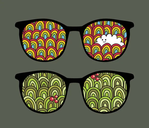 Retro-Brille mit Spiegelung der Natur. — Stockvektor