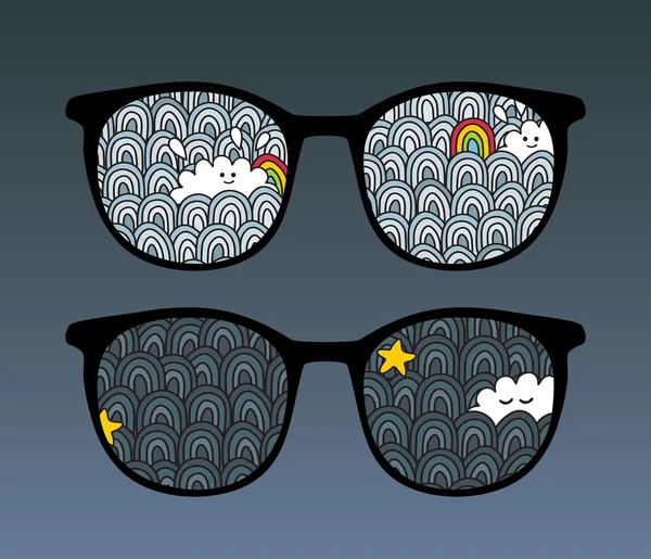 Ретро очки с отражением неба в них . — стоковый вектор