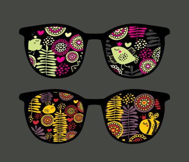 Retro eyeglasses with cute nature reflection in it. clipart