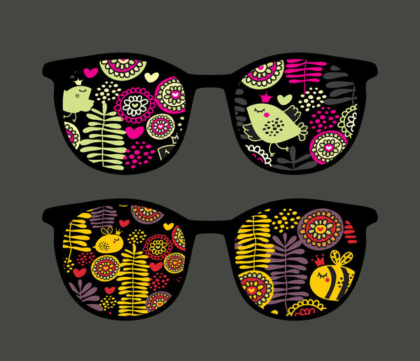 Retro eyeglasses with cute nature reflection in it.