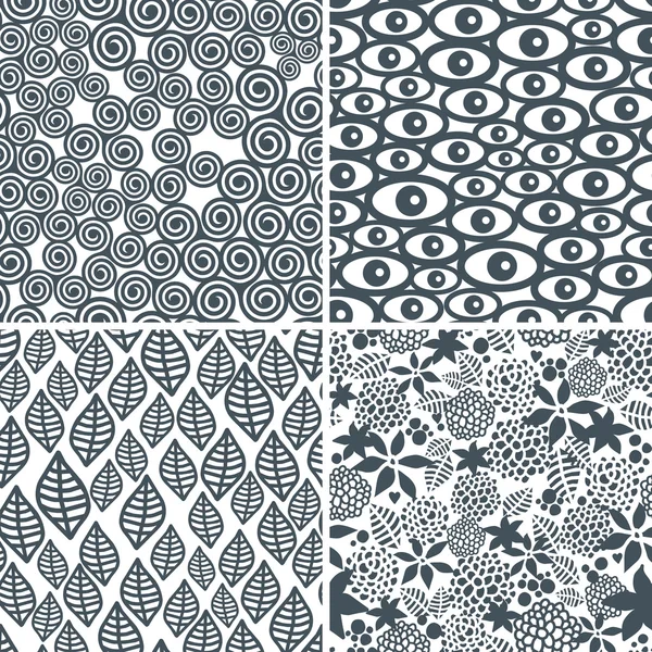 Quatre motifs sans couture noir et blanc . — Image vectorielle
