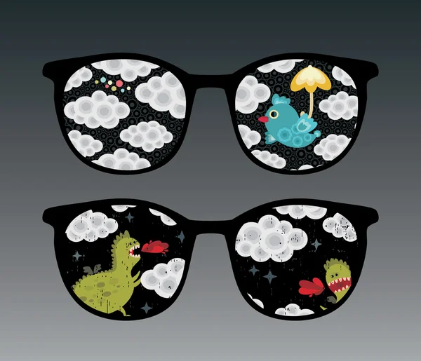 Retro-Brille mit Wolkenreflexion. — Stockvektor