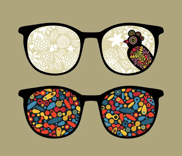 Ретро очки с птицей и рисунок отражения в нем . — стоковый вектор