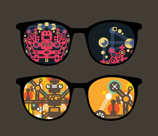 Ретро окуляри з роботами відображення в ньому . — стоковий вектор
