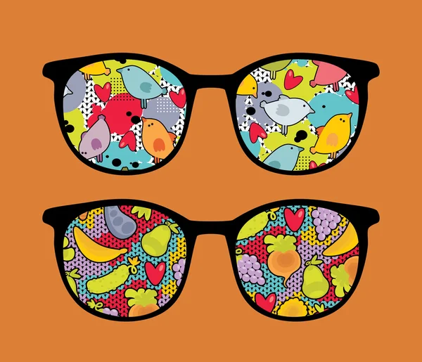 Retro eyeglasses with cute reflection in it. — Stock Vector