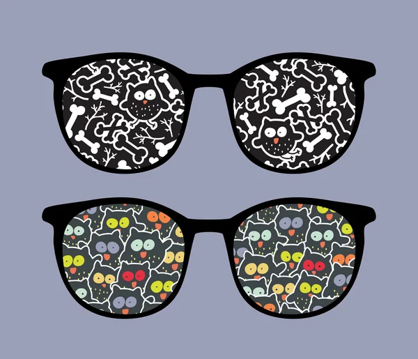 Ретро окуляри з божевільними совами відображення в ньому . — стоковий вектор