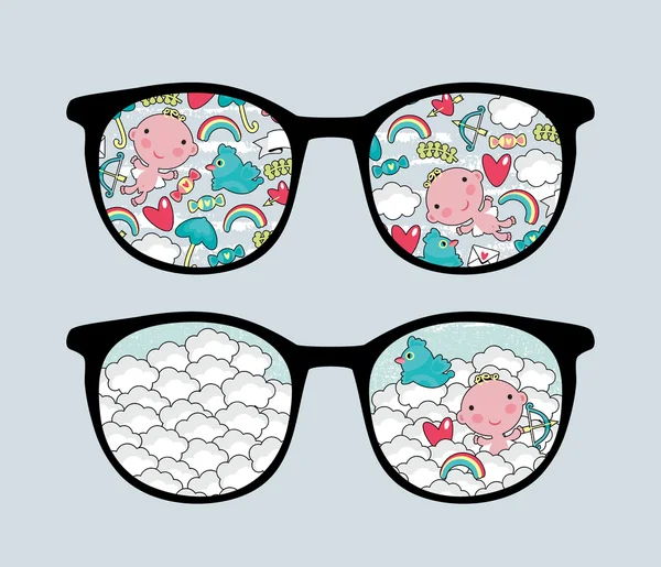 Gafas de vista retro con precioso reflejo en ella . — Vector de stock