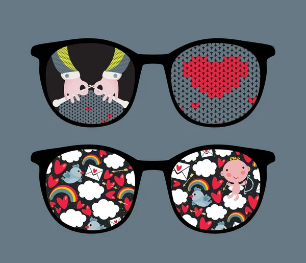 Retro-Brille mit süßer und romantischer Spiegelung. — Stockvektor