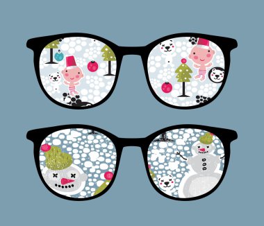 Retro sunglasses with snow in it. clipart