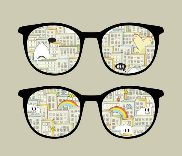 Ретро сонцезахисні окуляри з відображенням міських монстрів в ньому . — стоковий вектор
