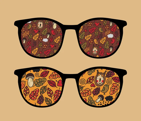 Ретро сонцезахисні окуляри з осіннім відображенням в ньому . — стоковий вектор