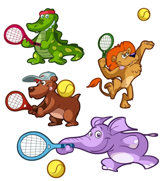 Collection of tennis playing animals — Stock Vector