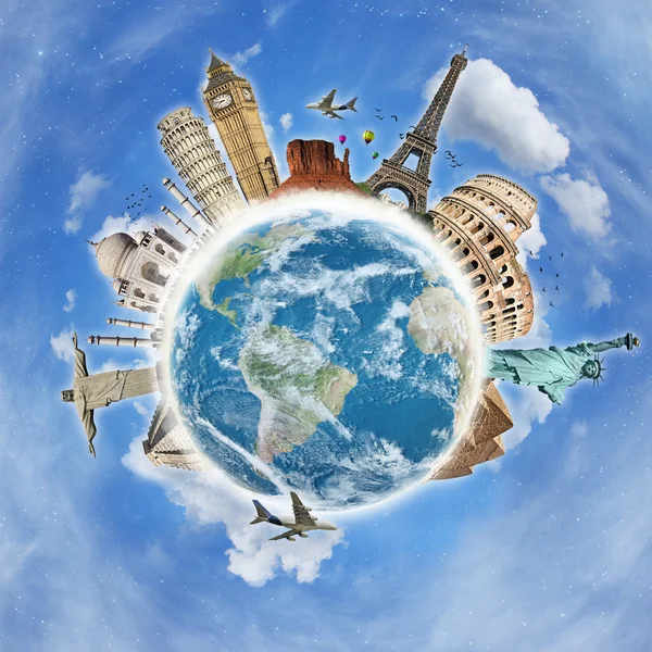 Travel the world clouds plane concept — Stock Photo, Image