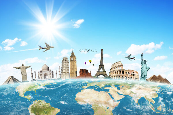 Travel the world clouds plane concept made with photoshop cs5