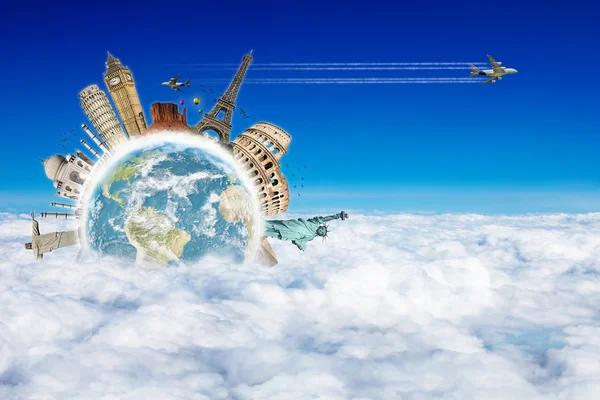 दुनिया बादल विमान अवधारणा यात्रा करें — स्टॉक फ़ोटो, इमेज