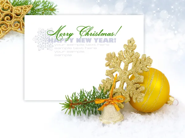 Karácsonyi dekoráció baubles fehér szöveg szóközzel — Stock Fotó